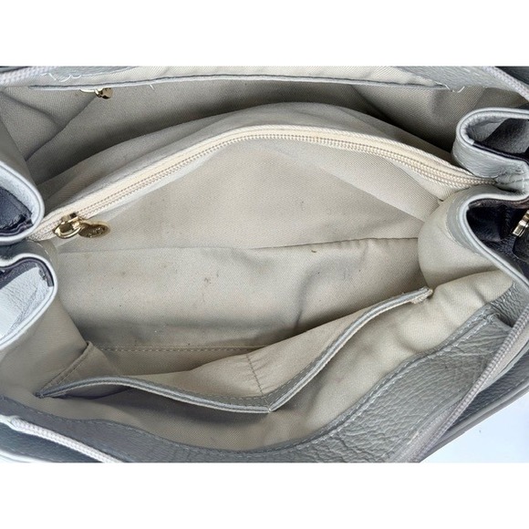 Valentina Italy Leather Satchel Handbag Grey Brown Top Handle Shoulder Bag - Picture 9 of 12